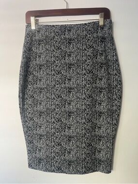 Express Black/White Womens office dressy classic herringbone Pencil Skirt, S